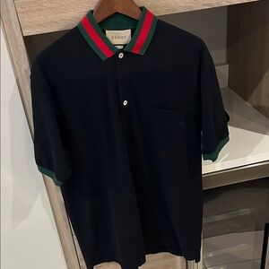 Gucci Men's Polo Shirt in Black with Red and Green Trim